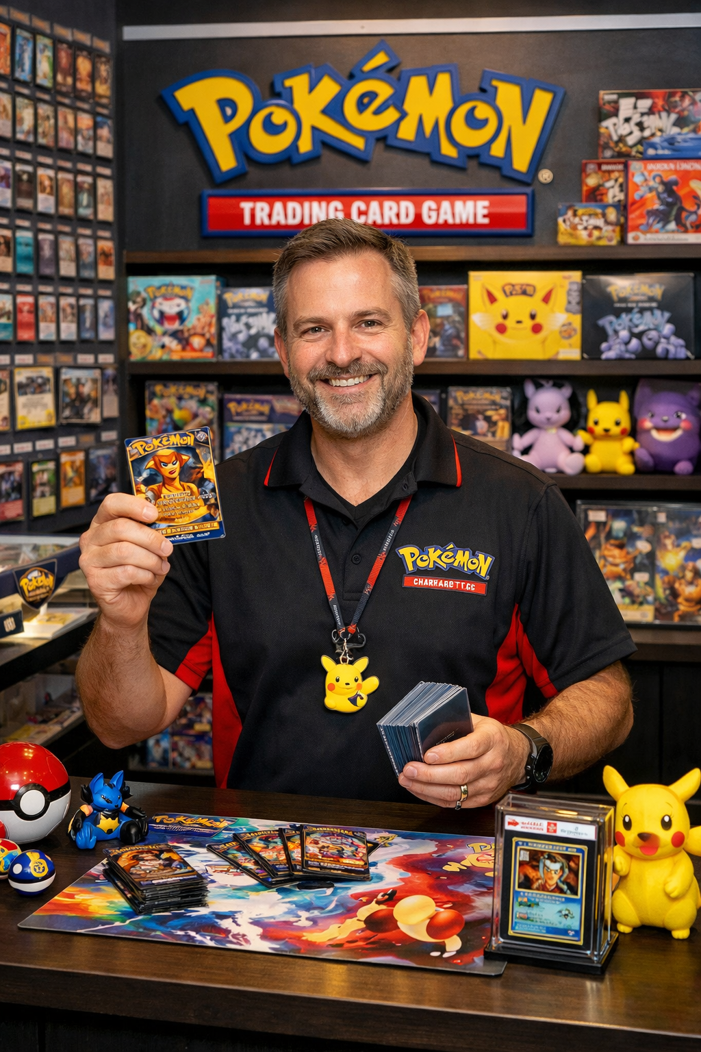 The manager of TCG Edgeley behind the shop counter